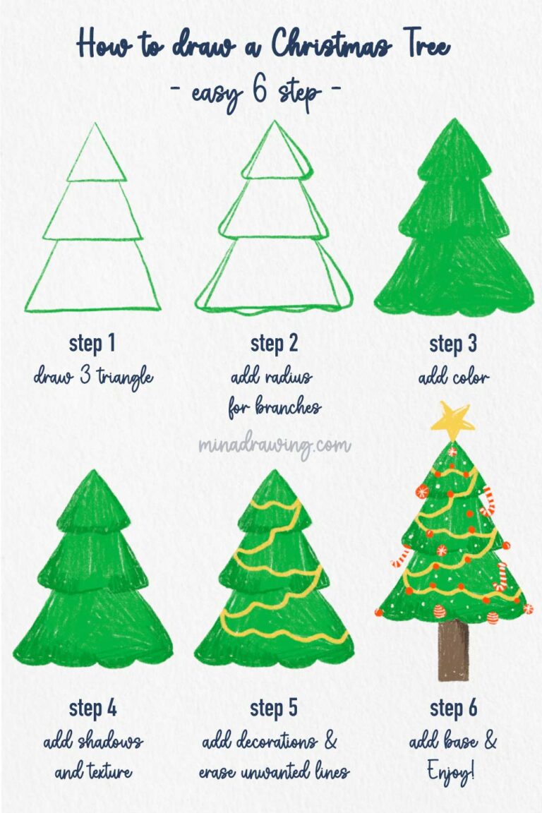14 Easy Christmas Tree Drawing Ideas • Mina Drawing